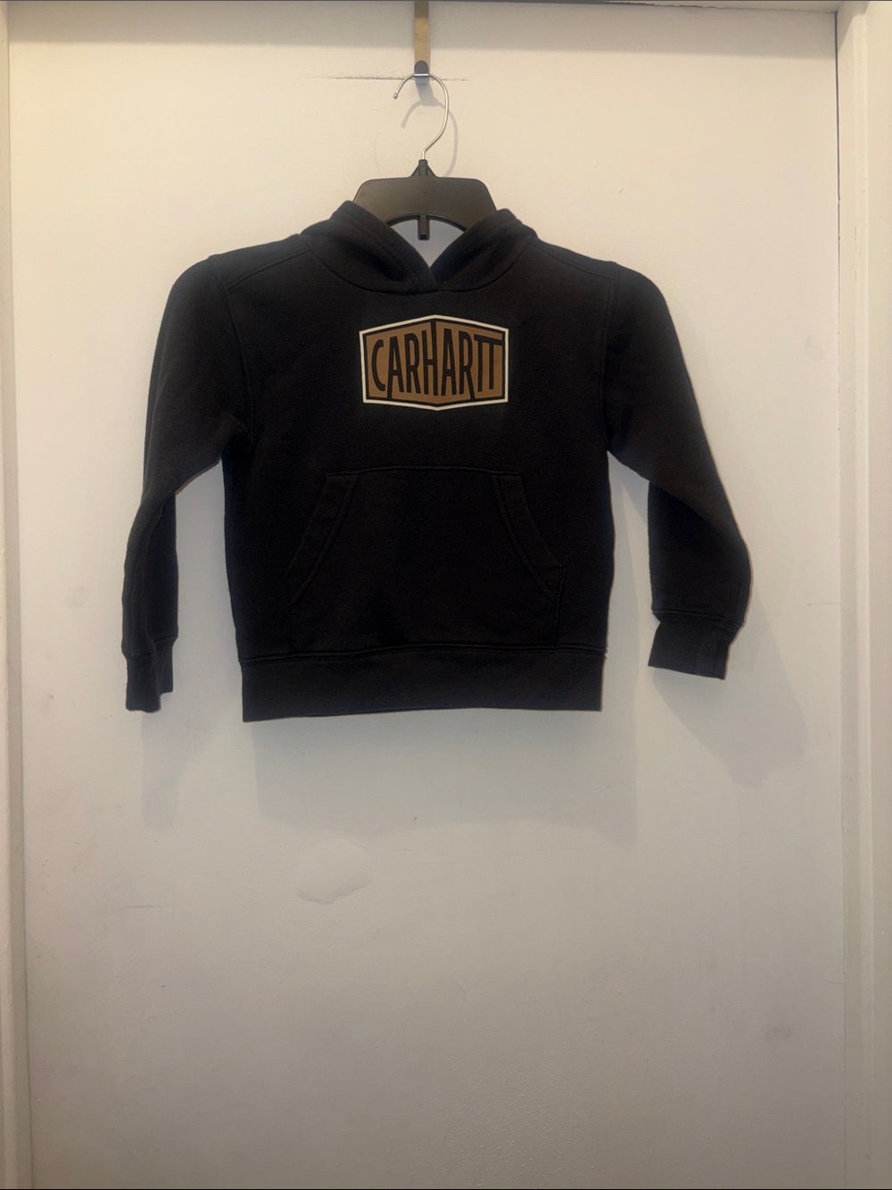 Carhartt Kids Black Hoodie with Tan Logo Patch size 4t